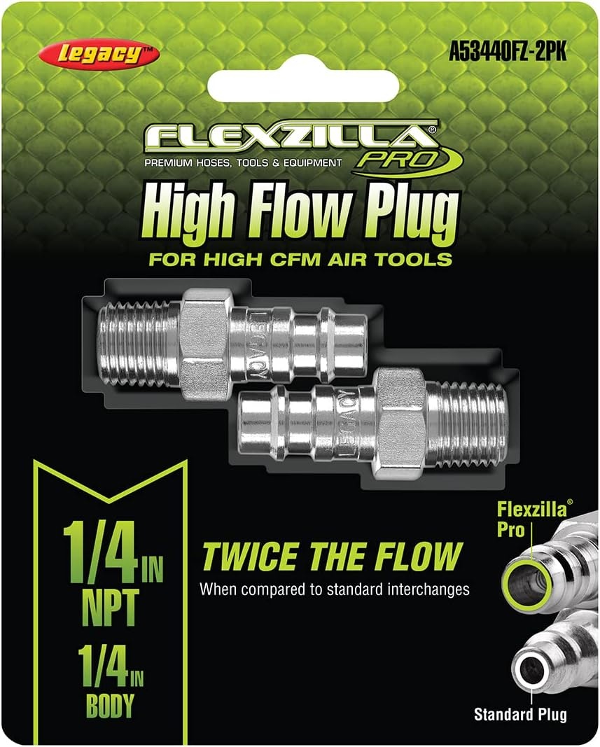 imageFlexzilla A53452FZ Pro High Flow Coupler and Plug Kits 3 Piece 14 NPT Push to Connect System Ideal for Spray Guns amp Impact Tools Maximum EfficiencyPlug MNPT 2 Pack