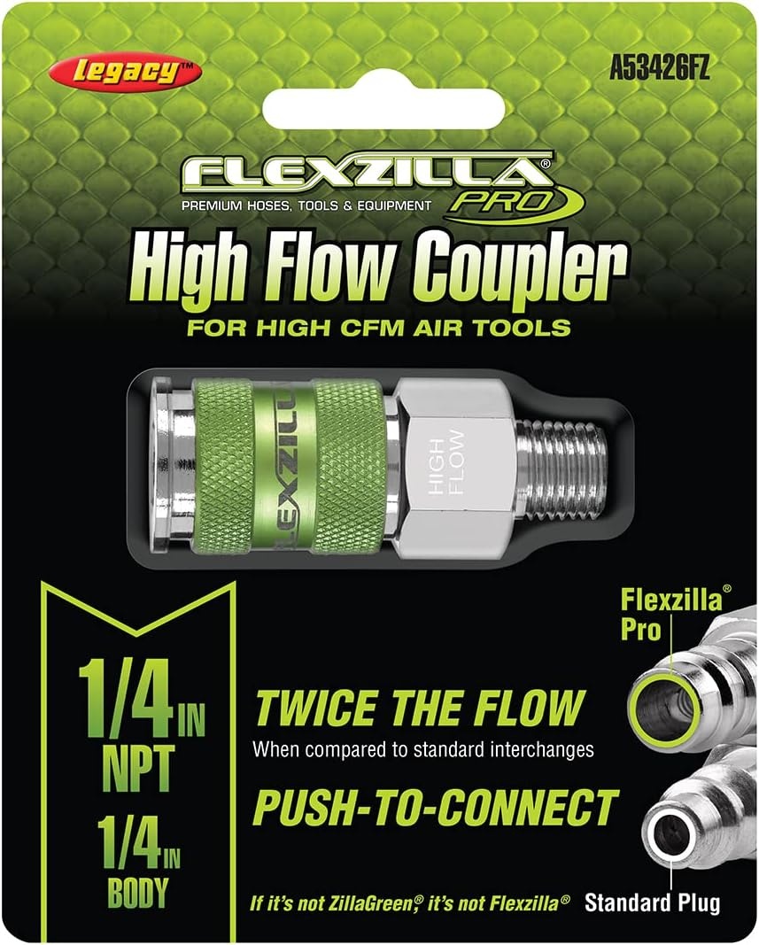 imageFlexzilla A53452FZ Pro High Flow Coupler and Plug Kits 3 Piece 14 NPT Push to Connect System Ideal for Spray Guns amp Impact Tools Maximum EfficiencyCoupler MNPT