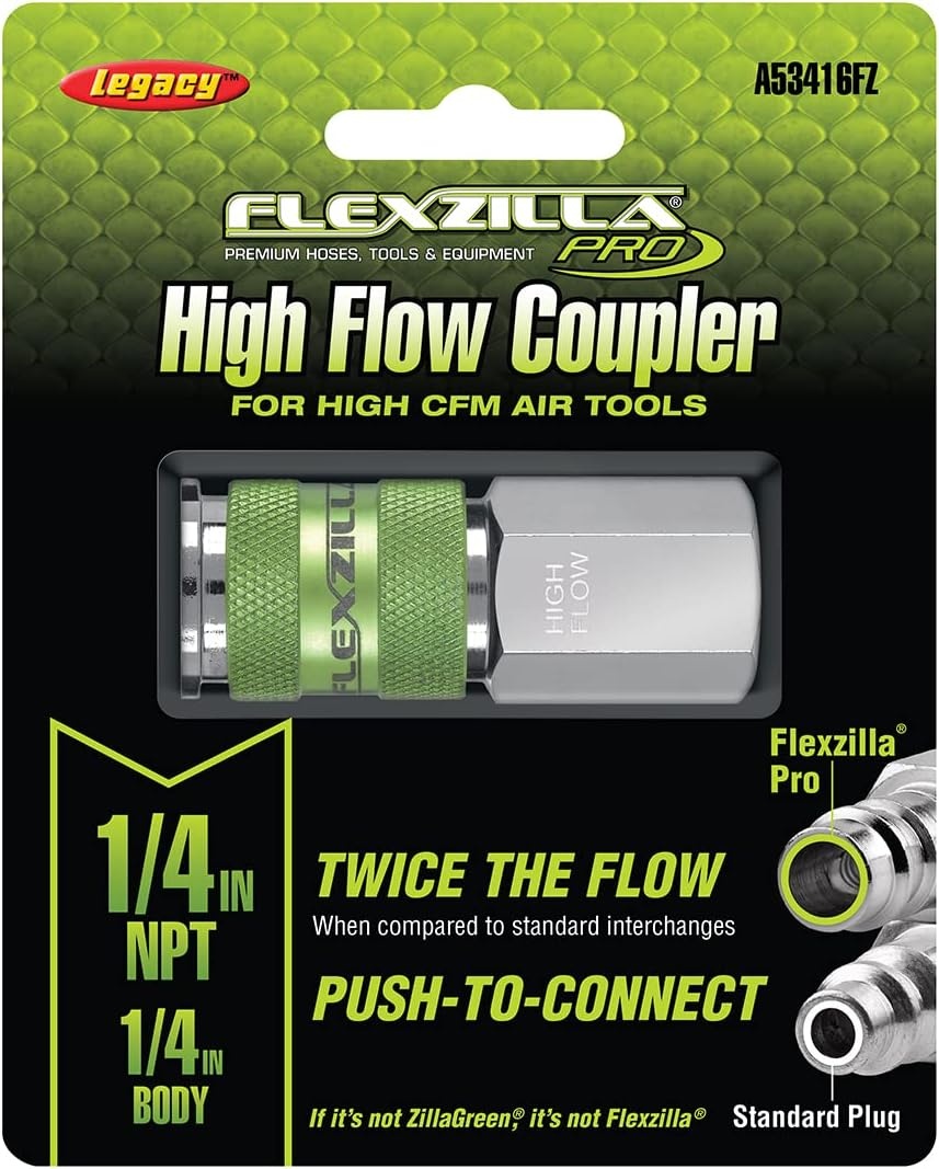 imageFlexzilla A53452FZ Pro High Flow Coupler and Plug Kits 3 Piece 14 NPT Push to Connect System Ideal for Spray Guns amp Impact Tools Maximum EfficiencyCoupler FNPT