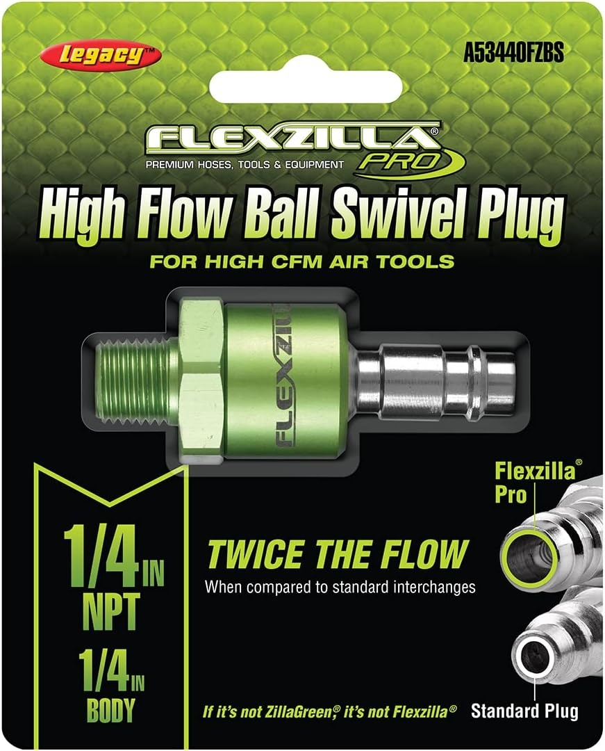 imageFlexzilla A53452FZ Pro High Flow Coupler and Plug Kits 3 Piece 14 NPT Push to Connect System Ideal for Spray Guns amp Impact Tools Maximum EfficiencyBall Swivel Plug