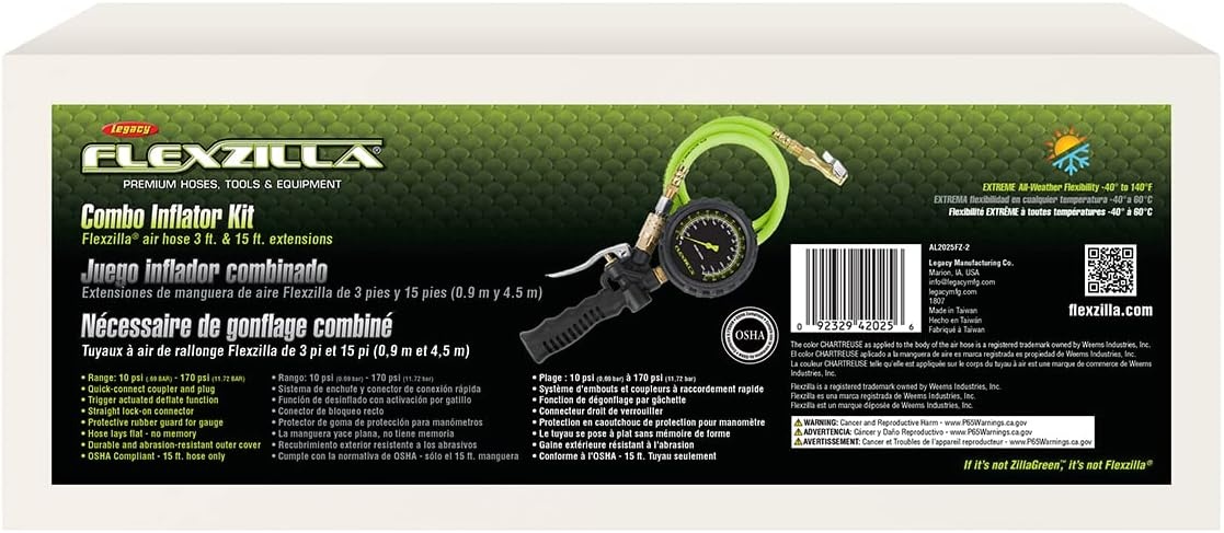 imageFlexzilla Inflator Kit with 3 ft and 15 ft Quick Connect Hose LockOn Chuck 0170 PSI AL2025FZ2Tire Inflator Kit