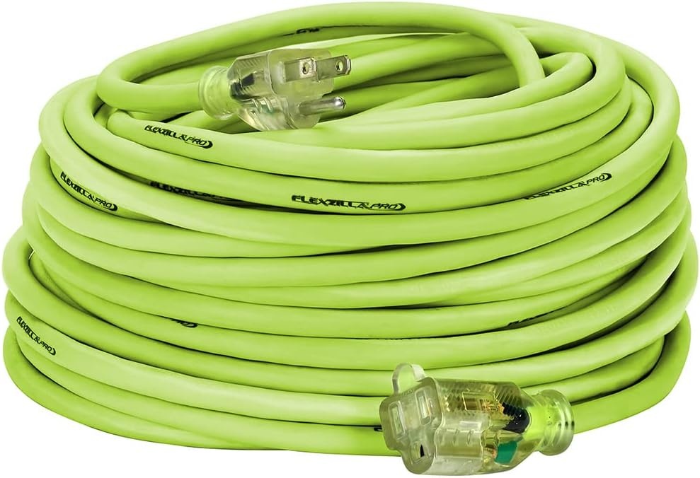 imageFlexzilla Pro Extension Cord 123 AWG SJTW 25 ft Lighted Plug IndoorOutdoor ZillaGreen FZ51282514 Gauge