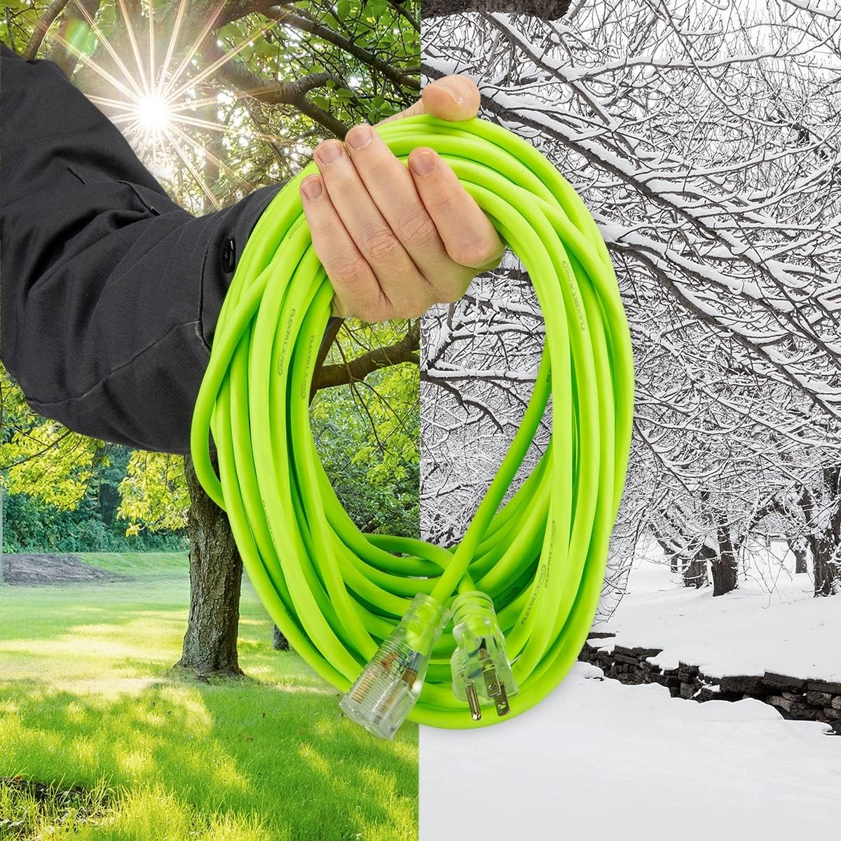 imageFlexzilla Pro Extension Cord 123 AWG SJTW 25 ft Lighted Plug IndoorOutdoor ZillaGreen FZ51282514 Gauge