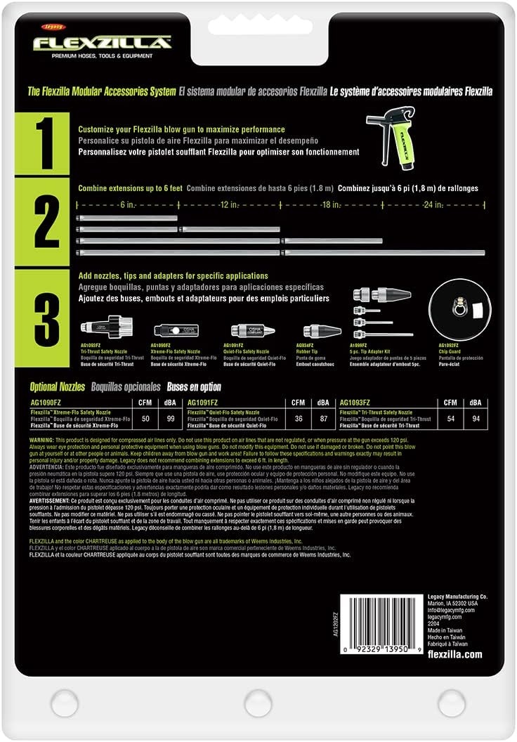 imageFlexzilla X3 Blow Gun with XtremeFlo Safety Nozzle ZillaGreen AG1202FZ