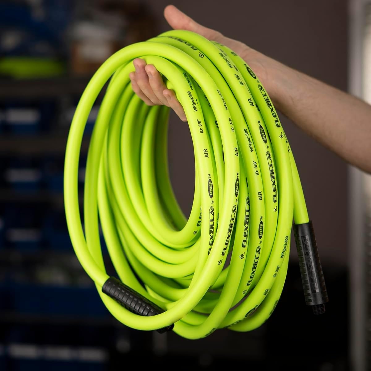 imageFlexzilla Air Hose 38 in x 50 ft 14 in MNPT Fittings Heavy Duty Lightweight Hybrid ZillaGreen HFZ3850YW214