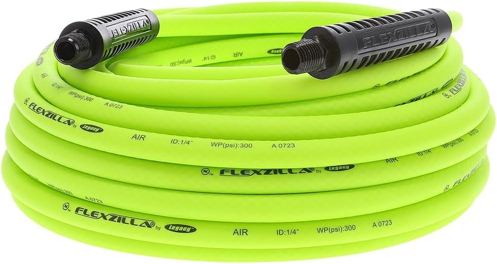 imageFlexzilla Air Hose 38 in x 50 ft 14 in MNPT Fittings Heavy Duty Lightweight Hybrid ZillaGreen HFZ3850YW214