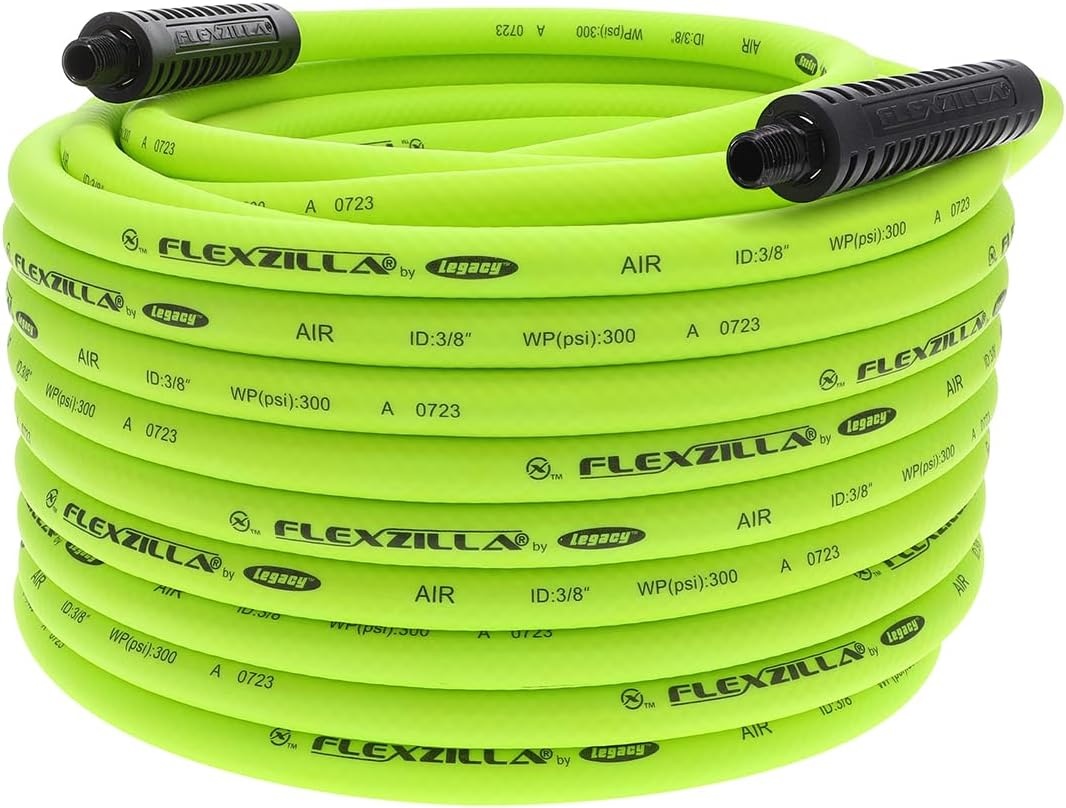 imageFlexzilla Air Hose 38 in x 50 ft 14 in MNPT Fittings Heavy Duty Lightweight Hybrid ZillaGreen HFZ3850YW238