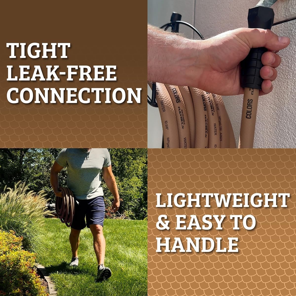 imageFlexzilla Colors LeadIn Garden Hose 58in x 5ft Lightweight AllWeather Water Hose Durable and Flexible LeakFree Connections Forest GreenBrown Mulch