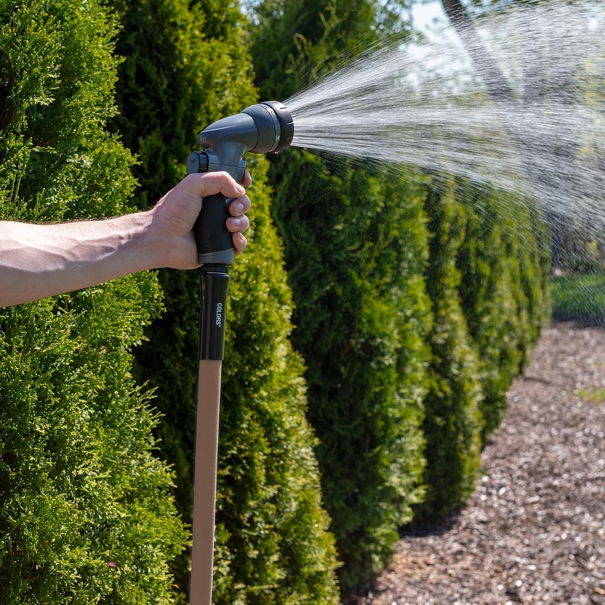 imageFlexzilla Colors LeadIn Garden Hose 58in x 5ft Lightweight AllWeather Water Hose Durable and Flexible LeakFree Connections Forest GreenBrown Mulch