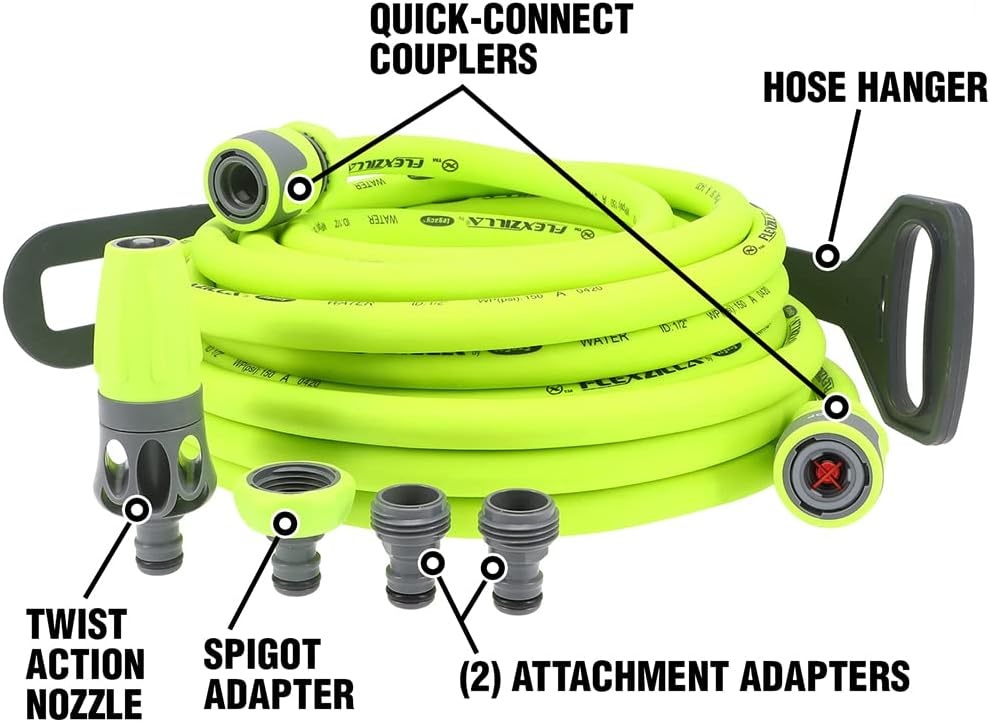 imageFlexzilla HFZG12050QN Garden Hose Kit with Quick Connect Attachments Lightweight Coils Easily Quick Connect Couplers Wont Kink Under Pressure50ft