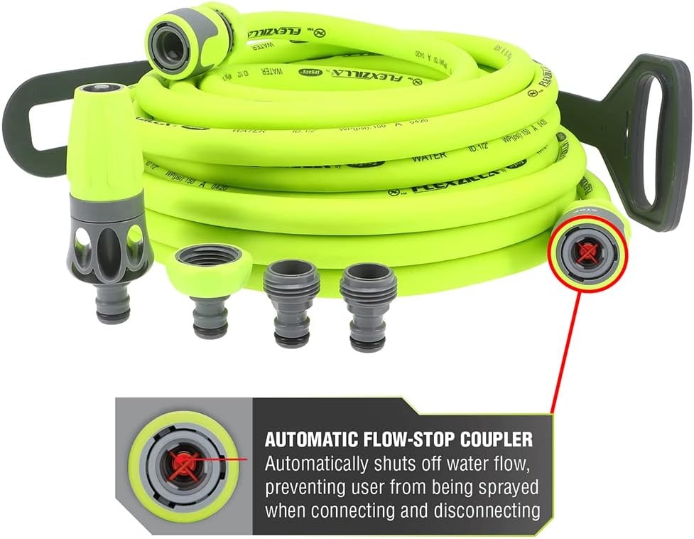 imageFlexzilla HFZG12050QN Garden Hose Kit with Quick Connect Attachments Lightweight Coils Easily Quick Connect Couplers Wont Kink Under Pressure50ft
