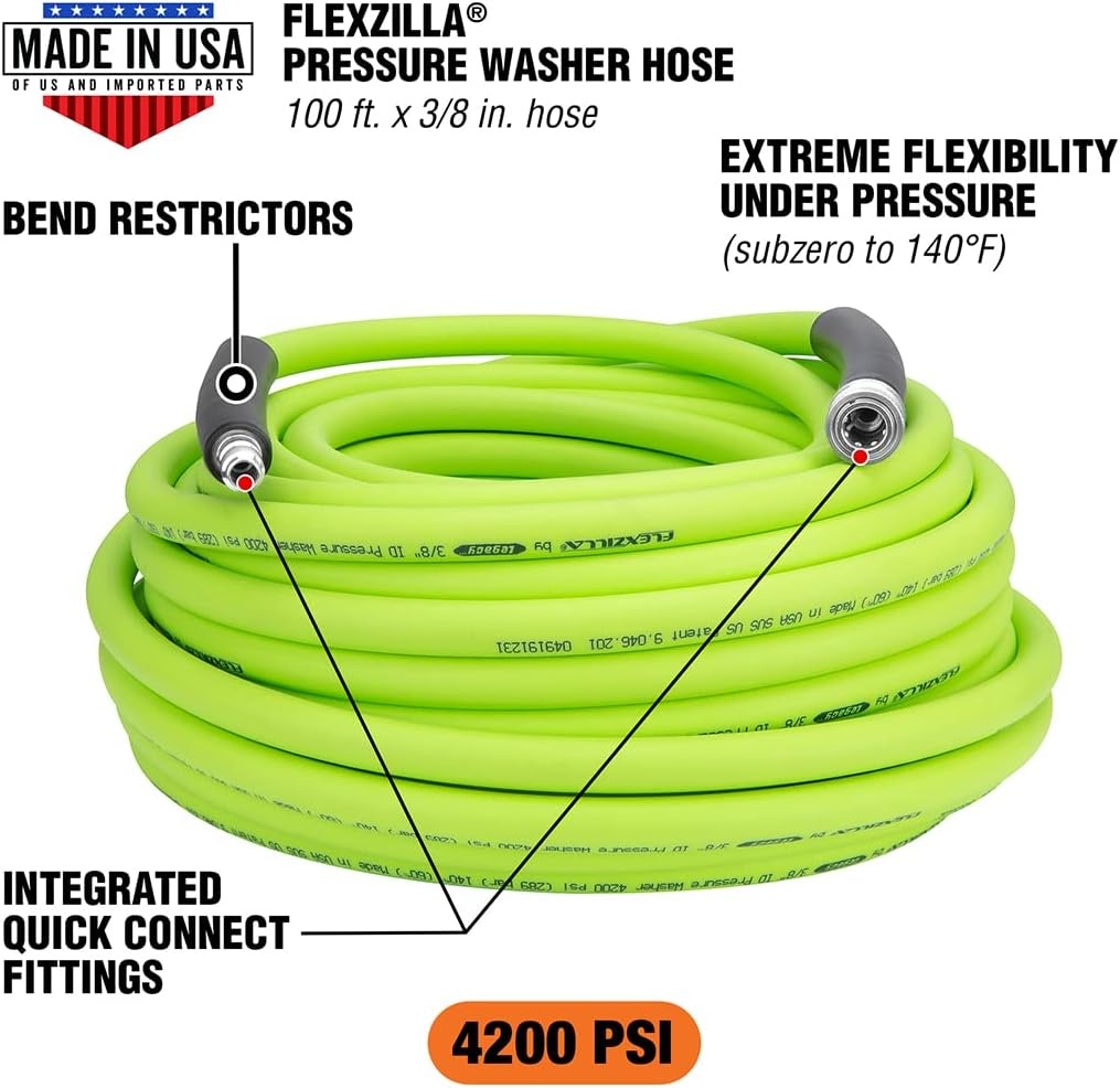 imageFlexzilla HFZPW426100QE 4200 PSI 100 Pressure Washer Hose 38 in x 100 ft ZillaGreen