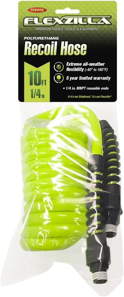 imageFlexzilla Polyurethane Recoil Air Hose 14 in x 25 ft ZillaGreen LP1425AFZ14 x 10 Feet