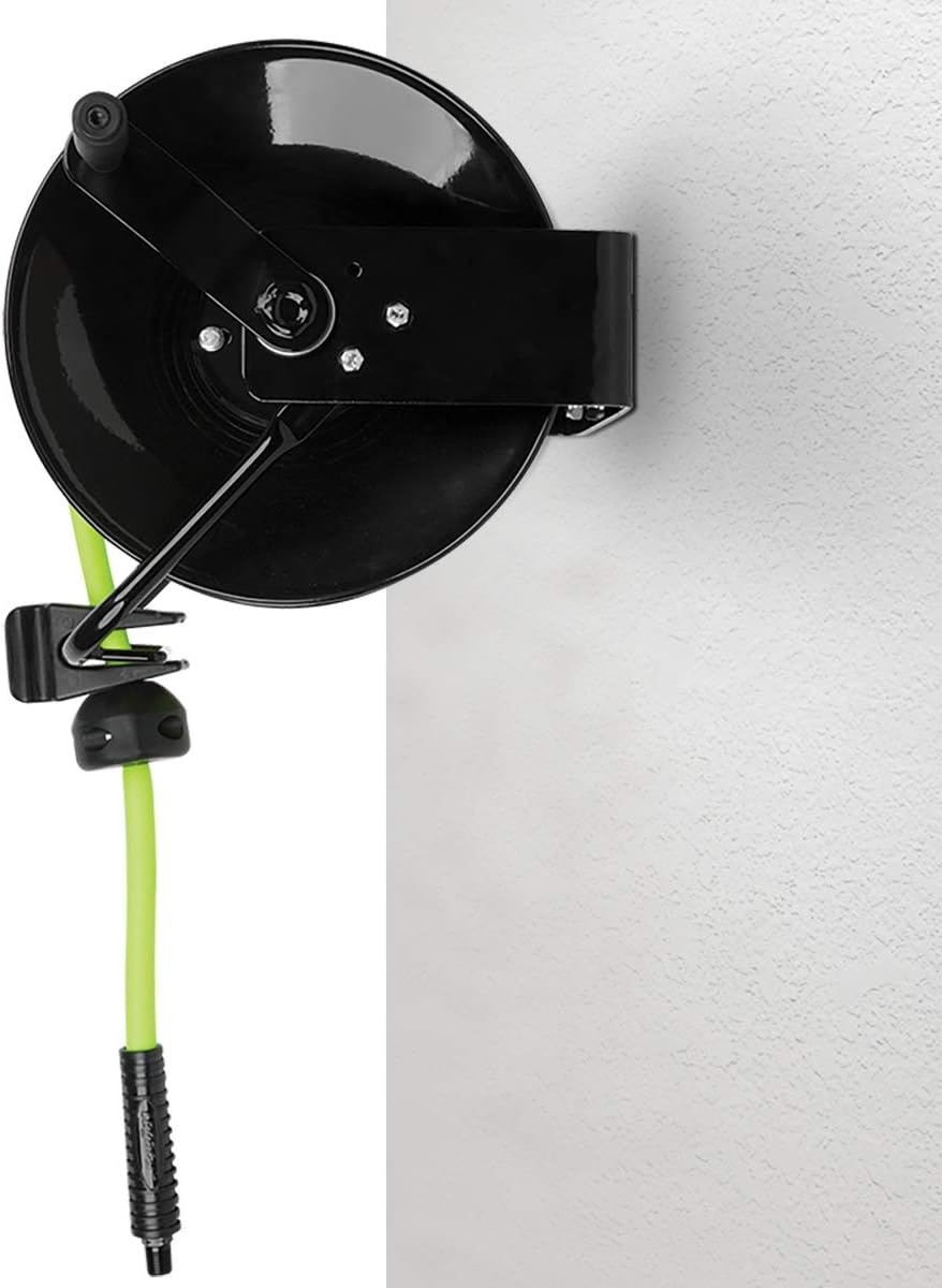 imageFlexzilla Portable Manual Open Face Air Hose Reel 38 in x 50 ft Heavy Duty Lightweight Hybrid ZillaGreen L8651FZ