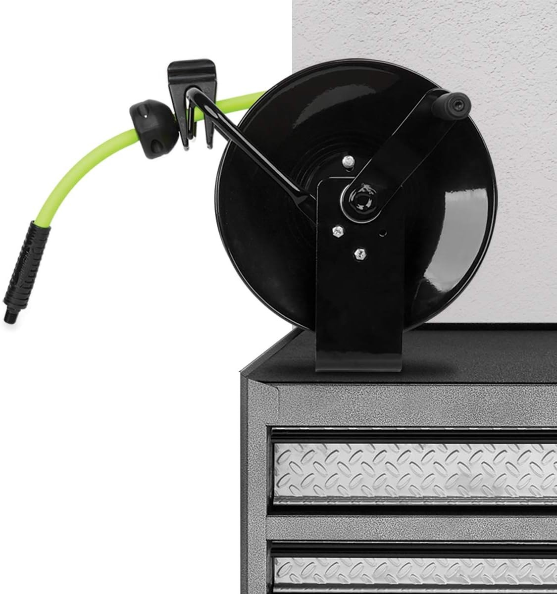 imageFlexzilla Portable Manual Open Face Air Hose Reel 38 in x 50 ft Heavy Duty Lightweight Hybrid ZillaGreen L8651FZ