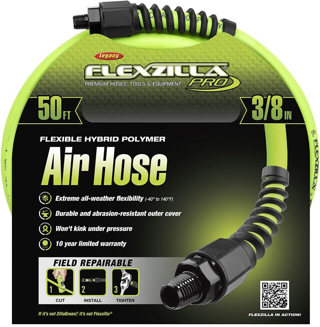 imageFlexzilla Pro Air Hose 38 in x 50 ft Heavy Duty Lightweight Hybrid ZillaGreen HFZP3850YW238 inches x 50 feet