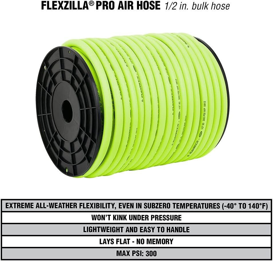 imageFlexzilla Pro Air Hose Bulk Plastic Spool 12 in x 250 ft Heavy Duty Lightweight Hybrid ZillaGreen HFZ12250YW