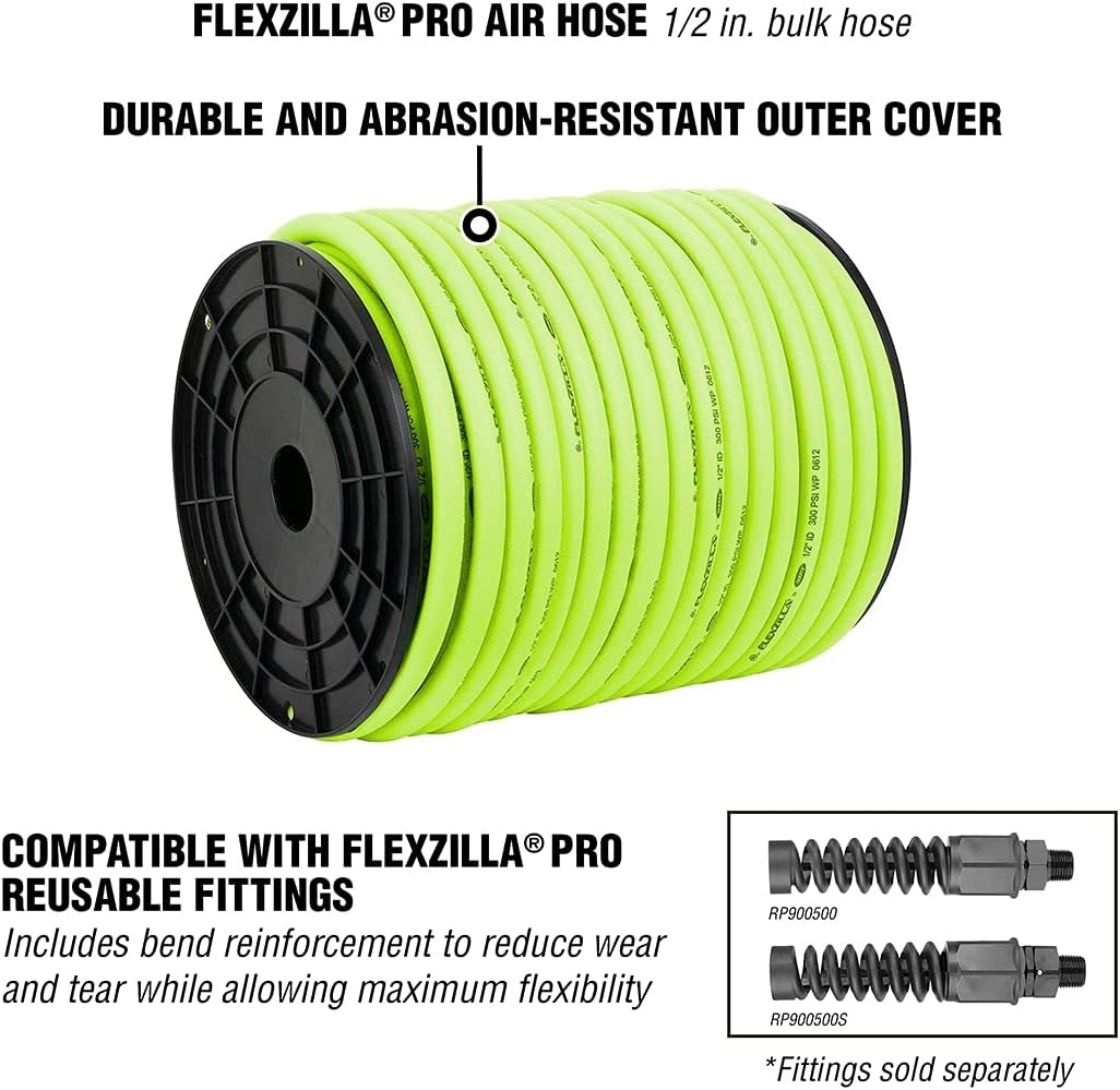 imageFlexzilla Pro Air Hose Bulk Plastic Spool 12 in x 250 ft Heavy Duty Lightweight Hybrid ZillaGreen HFZ12250YW