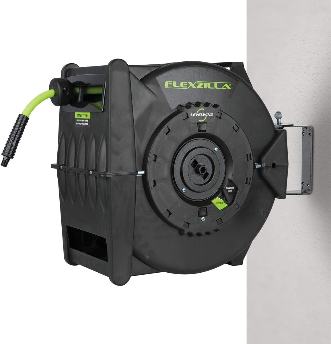 imageFlexzilla Pro Levelwind Retractable Air Hose Reel 12 in x 50 ft Heavy Duty Lightweight Hybrid ZillaGreen L8335FZ38 inches x 75 feet