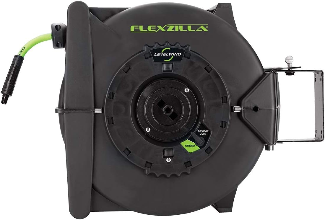 imageFlexzilla Pro Levelwind Retractable Air Hose Reel 12 in x 50 ft Heavy Duty Lightweight Hybrid ZillaGreen L8335FZ38 inches x 75 feet