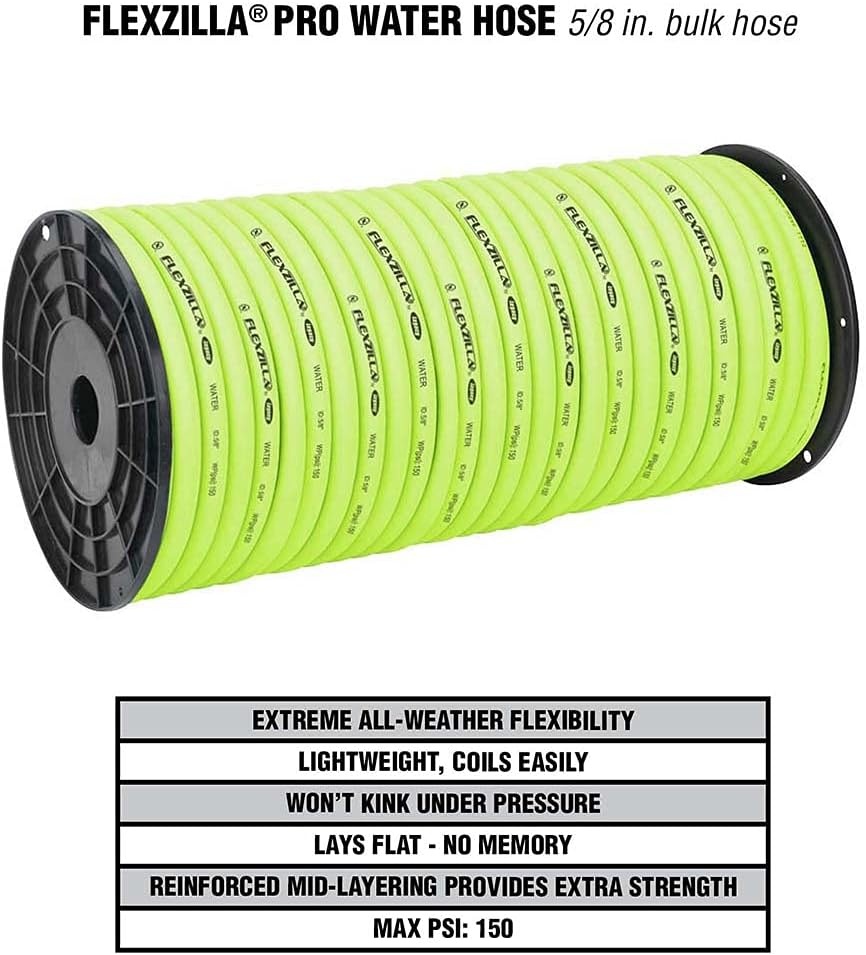 imageFlexzilla Pro Water Hose Bulk Plastic Spool 58 in x 250 ft Heavy Duty Lightweight ZillaGreen HFZ58250YWWater Hose