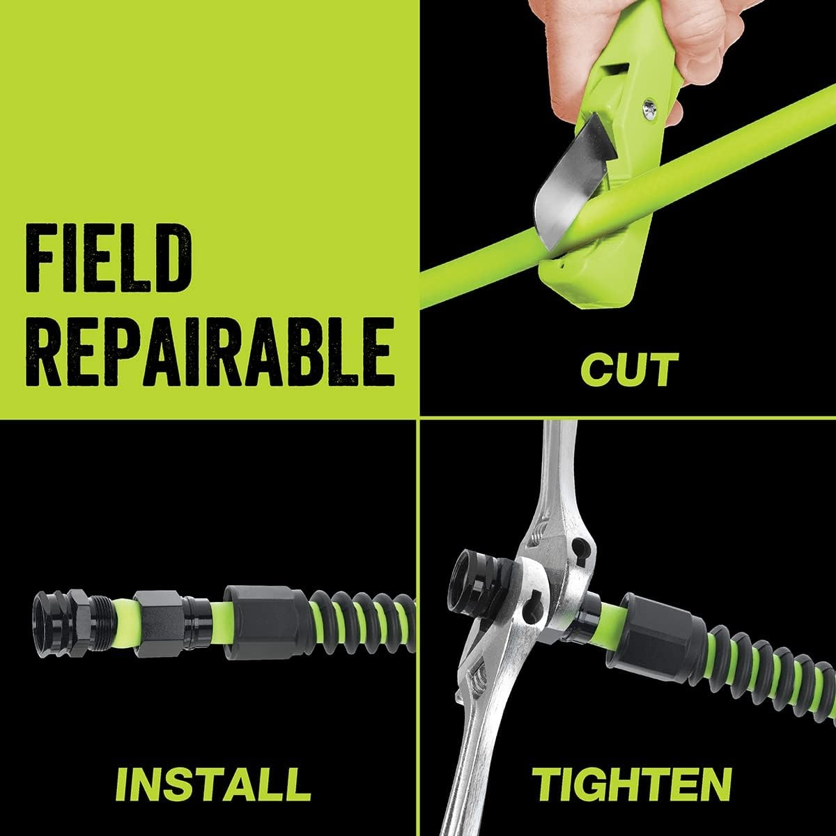 imageFlexzilla Pro Water Hose with Reusable Fittings 58 in x 50 ft Heavy Duty Lightweight ZillaGreen HFZWP550E58 inches x 50 feet