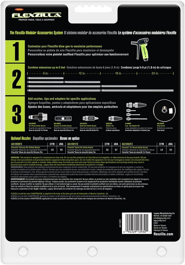 imageFlexzilla X3 Blow Gun with QuietFlo Safety Nozzle ZillaGreen AG1102FZ
