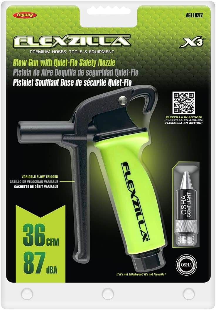 imageFlexzilla X3 Blow Gun with QuietFlo Safety Nozzle ZillaGreen AG1102FZ