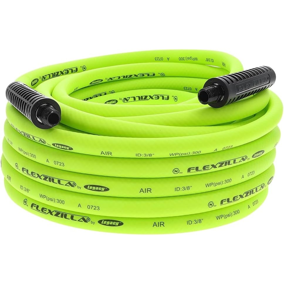 imageFlexzilla Air Hose 38 in x 50 ft 14 in MNPT Fittings Heavy Duty Lightweight Hybrid ZillaGreen HFZ3850YW238