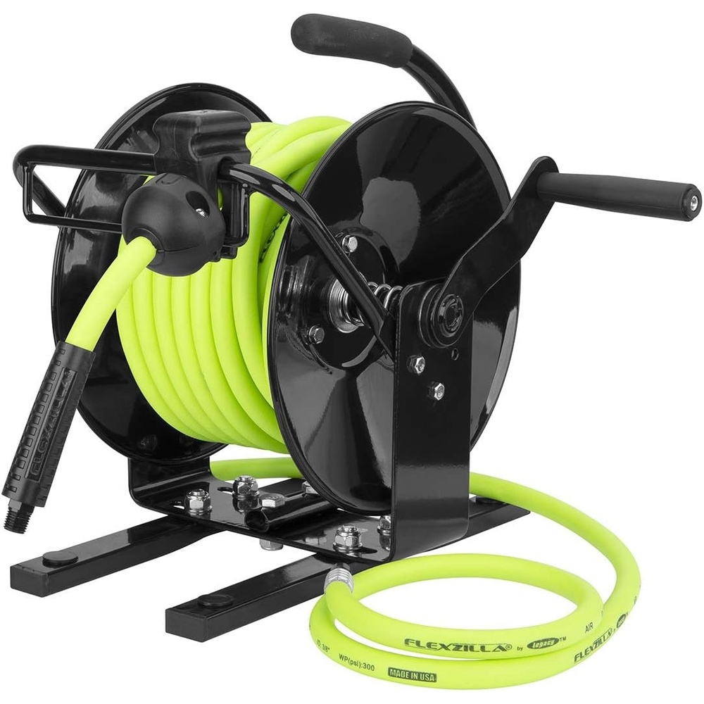 imageFlexzilla Portable Manual Open Face Air Hose Reel 38 in x 50 ft Heavy Duty Lightweight Hybrid ZillaGreen L8651FZ