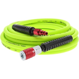 Flexzilla Air Hose with ColorConnex Industrial Type D Coupler and Plug, 3/8 in. x 50 ft., Heavy Duty, Lightweight, Hybrid, ZillaGreen – HFZ3850YW2-D(1/4″)