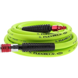 Flexzilla Air Hose with ColorConnex Industrial Type D Coupler and Plug, 3/8 in. x 50 ft., Heavy Duty, Lightweight, Hybrid, ZillaGreen – HFZ3850YW2-D(3/8″)
