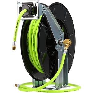 Flexzilla Pro Retractable Open Face Dual Arm Air Hose Reel, 3/8 in. x 50 ft., Heavy Duty, Lightweight, Hybrid, ZillaGreen – L8711FZ(3/8″ (inches) x 50′ (feet))